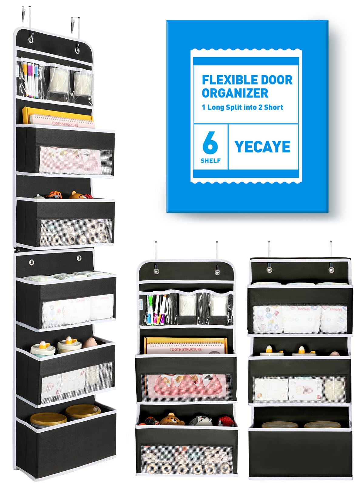 Yecaye 1 Pack Over the Door Organizer, 35.2lbs Load Toy Stuffed Animal Storage, Swing-proof Hanging Bathroom Organizers and Storage for Nursery Newborn Baby Essential Stuff Dorm Room Essentials