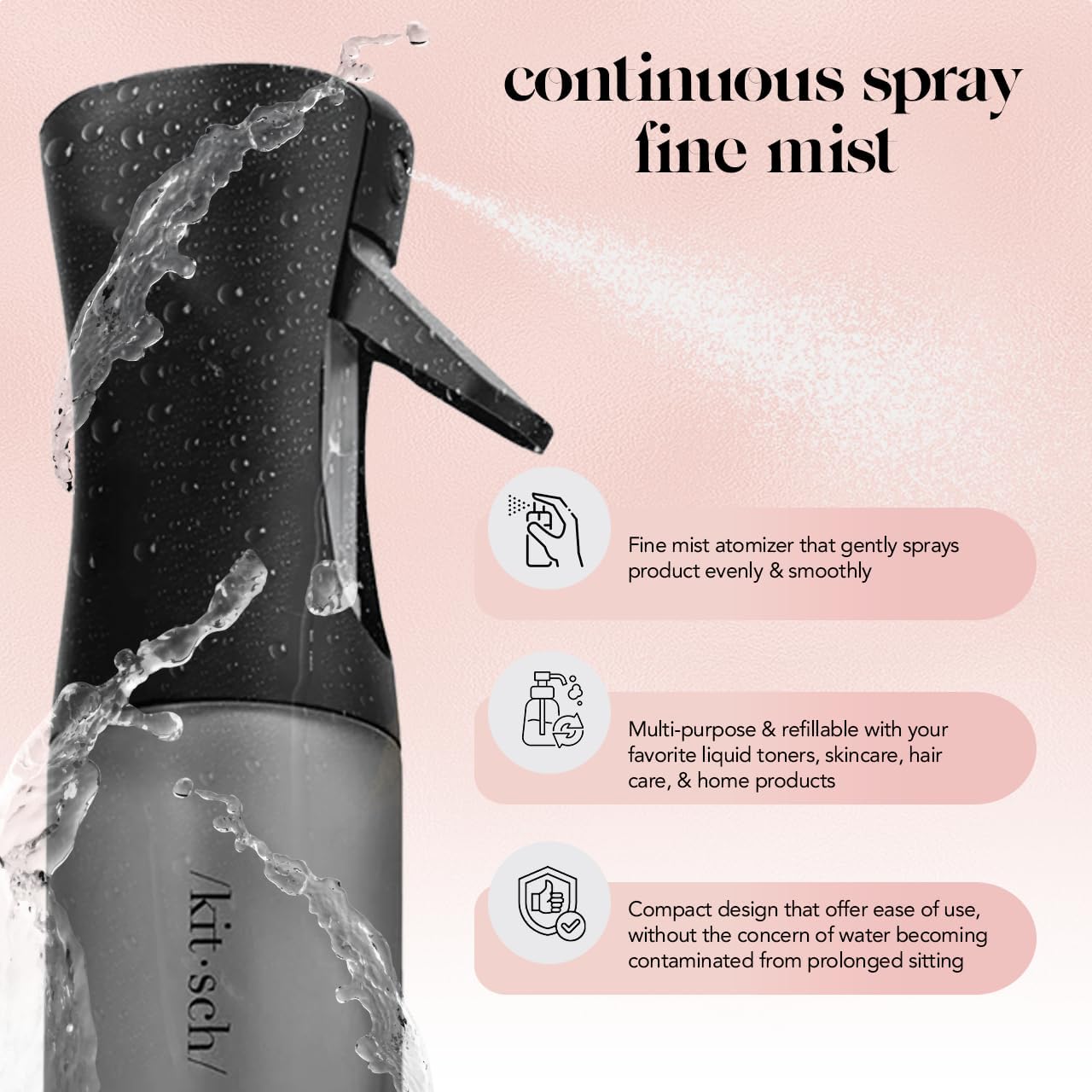 Kitsch Sprühflasche für Haare – Kontinuierlicher Wasserzerstäuber mit ultrafeinem Sprühnebel für Hairstyling, Barbiere, Salons, Reinigung, Pflanzen, vielseitige Sprühflaschen – Aus recyceltem Kunststoff – Terrakotta, 150 ml
