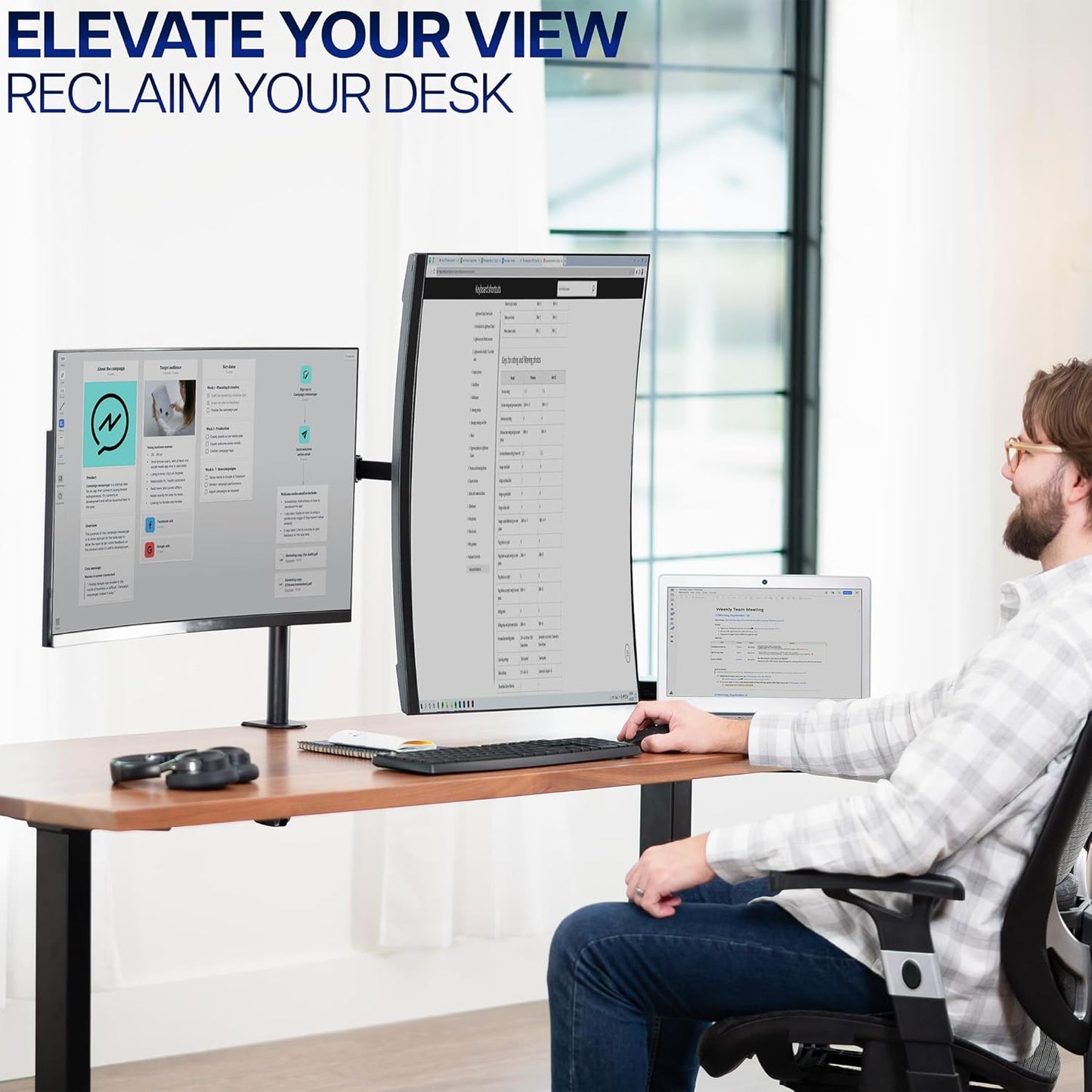 VIVO Dual-Monitor Tischhalterung, für 2 Bildschirme bis zu 30 Zoll und je 10 kg, Hochleistungs-Stahlständer voll verstellbar mit Klemme und Tülle, Schwarz, STAND-V002