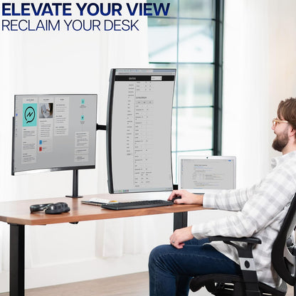 VIVO Dual-Monitor Tischhalterung, für 2 Bildschirme bis zu 30 Zoll und je 10 kg, Hochleistungs-Stahlständer voll verstellbar mit Klemme und Tülle, Schwarz, STAND-V002