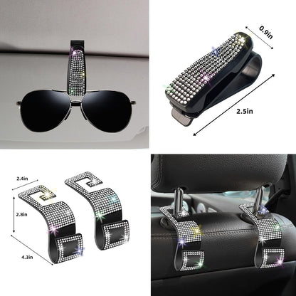 NBTEPEM 27-Piece Bling Car Accessories Set - Universal Fit Steering Wheel Covers, License Plate Frames, Phone Holder, Car Fast Charger, Coasters (Pink)