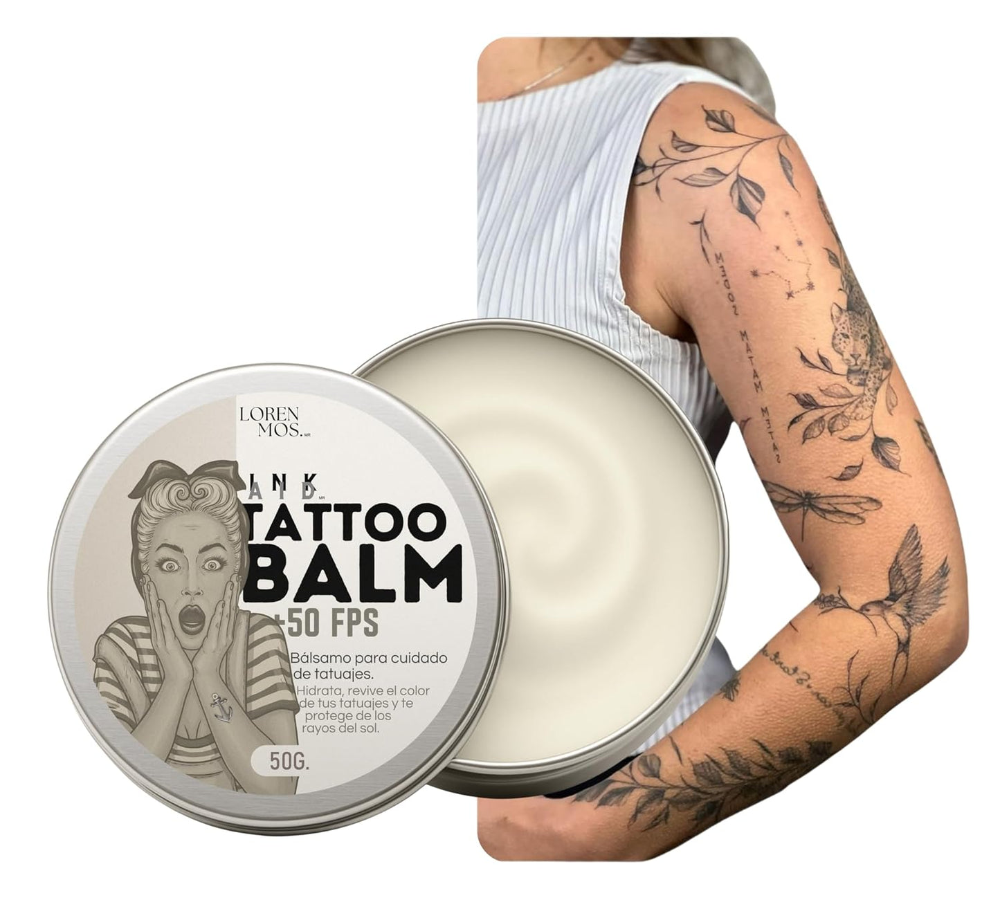 Tattoo Balm +50 SPF Sunscreen — Hydrating Tattoo Aftercare Cream for Color Protection & Daily Skin Moisture — Fast-Absorbing, Non-Greasy, Vanilla Scent