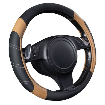 CAR PASS Line Rider Mikrofaser-Leder Sportlicher Lenkradbezug Universal Passend für 95% LKW, SUV, PKW, 36,8-38,1 cm Rutschfest Sicher Bequem Design (Schwarz-Grau)