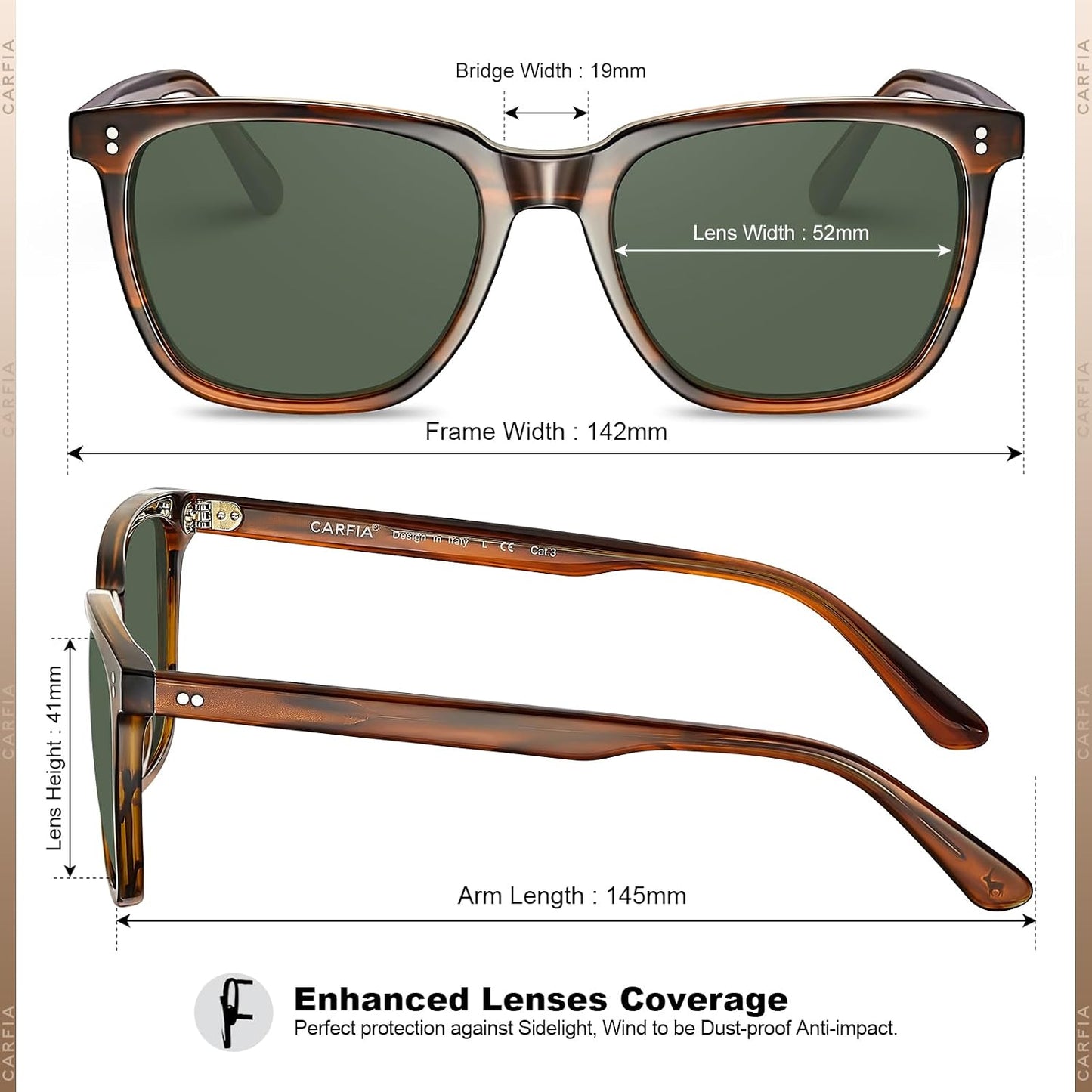 CARFIA Square Polarized Sunglasses for Men