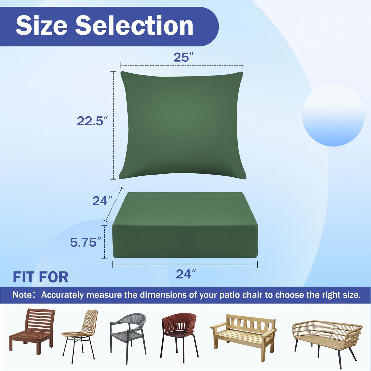 IASEAHK Outdoor Chair Cushions, 24 x 24 Inch Outdoor Cushion for Patio Furniture, Patio Chair Cushion, Waterproof & Fade Resistant Deep Patio Furniture Cushions Set with Handle and Ties, Navy Blue