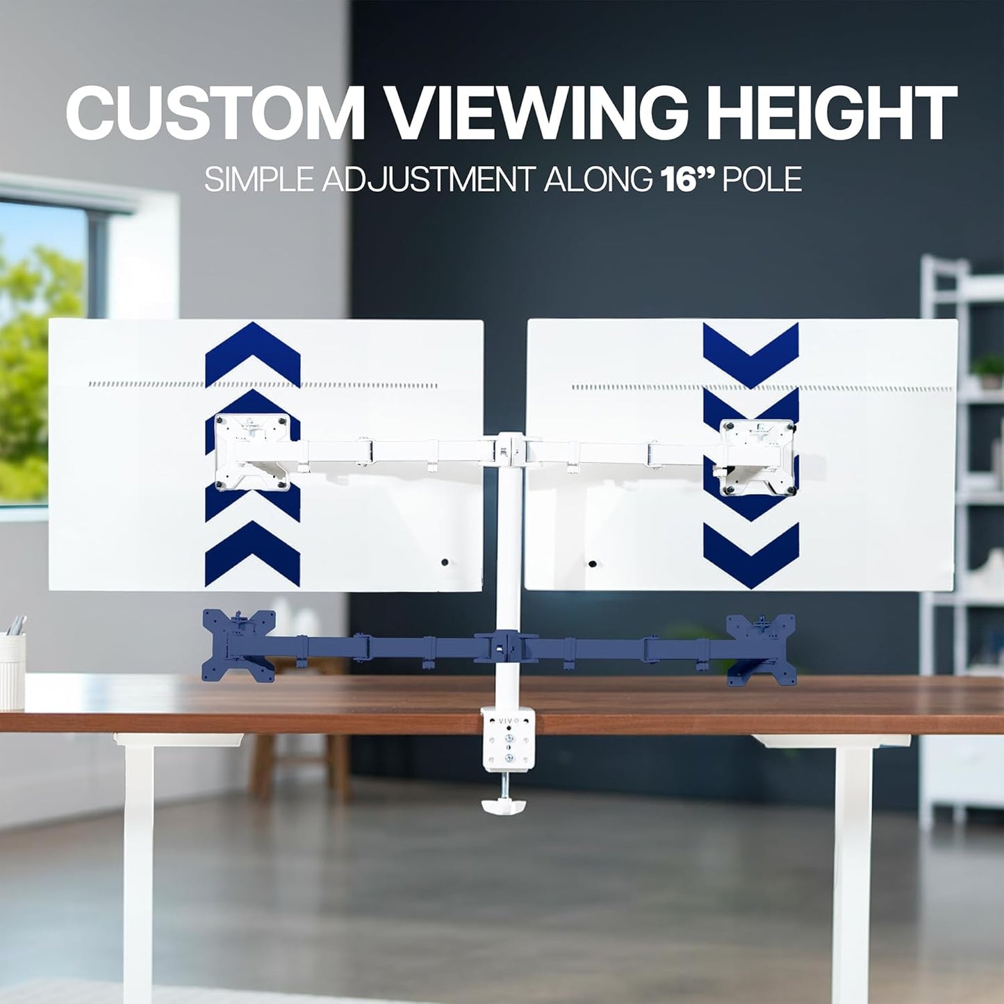 VIVO Dual-Monitor Tischhalterung, für 2 Bildschirme bis zu 30 Zoll und je 10 kg, Hochleistungs-Stahlständer voll verstellbar mit Klemme und Tülle, Schwarz, STAND-V002