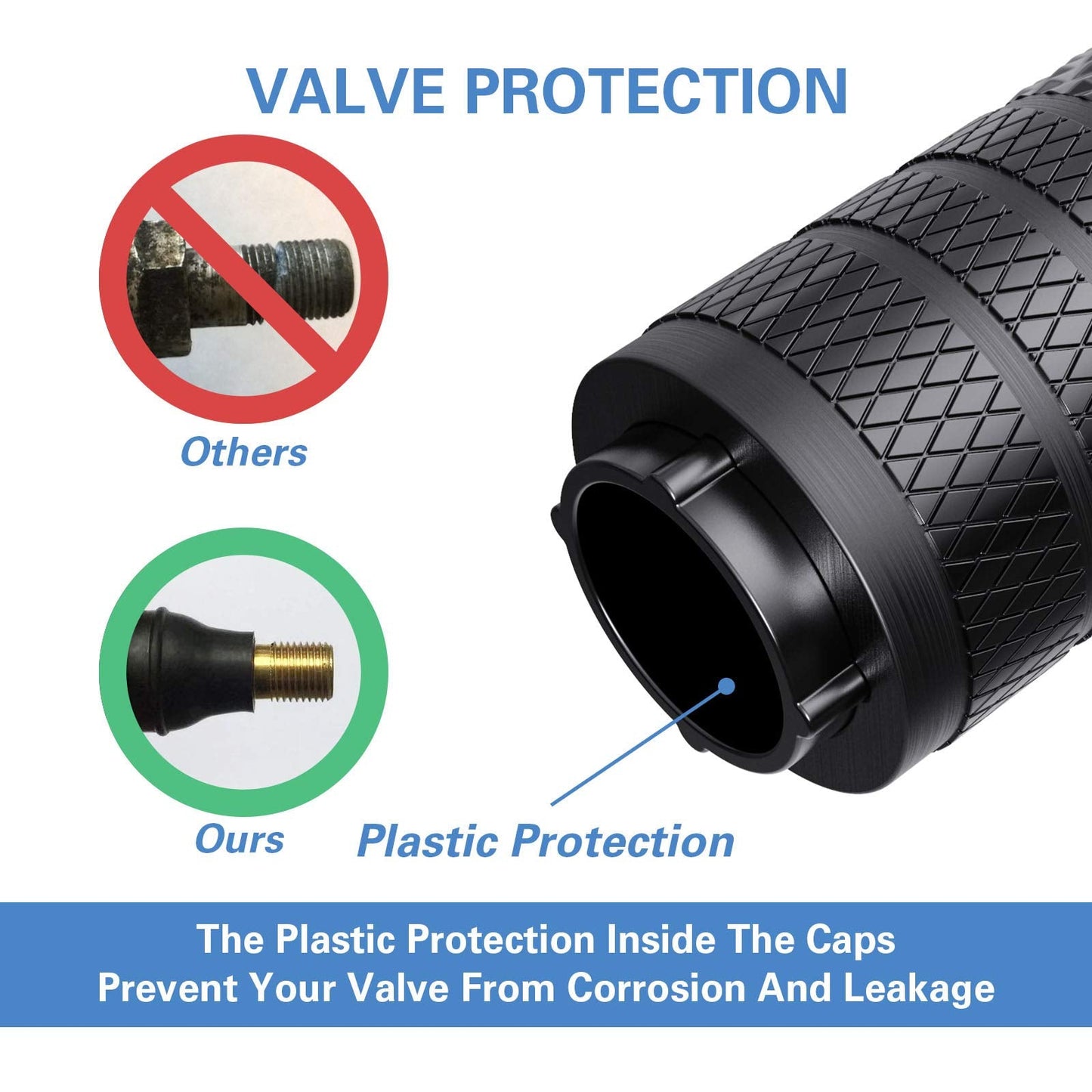 CKAuto Tire Valve Stem Cap, Black, 4 pcs/Pack, Anodized Aluminum Valve Stem Cap Set, Corrosion Resistant, Ideal for Cars, Trucks, and Bicycles