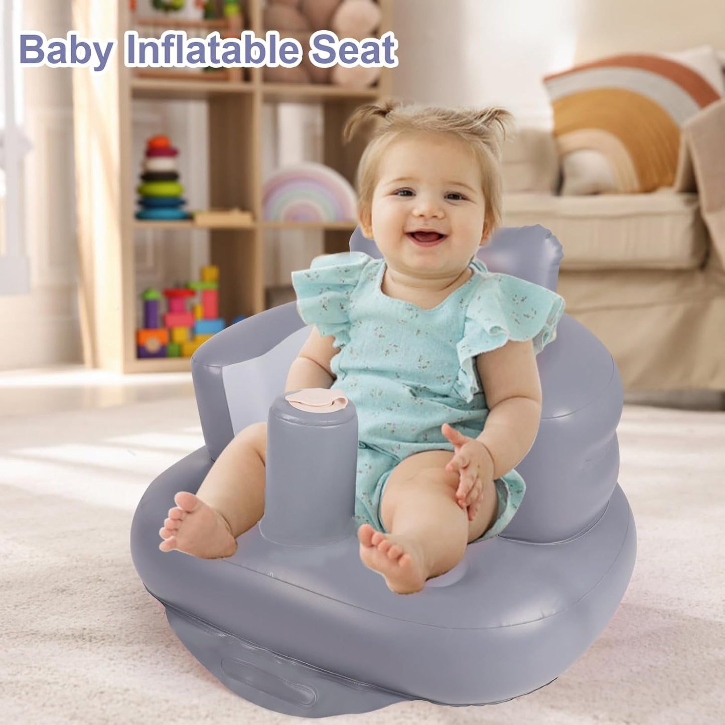 Aufblasbarer Babysitz, aufblasbarer Babystuhl für Babys ab 3 Monaten, aufblasbarer Sommerstuhl mit integrierter Luftpumpe, Baby-Bodensitz zum Sitzenlernen, Spielen, Campen, Orange