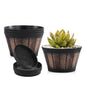 Quarut Plant Pots Set of 4 Pack 12 inch,Large Whiskey Barrel Planters with Drainage Holes & Saucer.Plastic Flower Pots Imitation Wine Barrel Design, for Indoor & Outdoor Garden Home Plants (Brown)