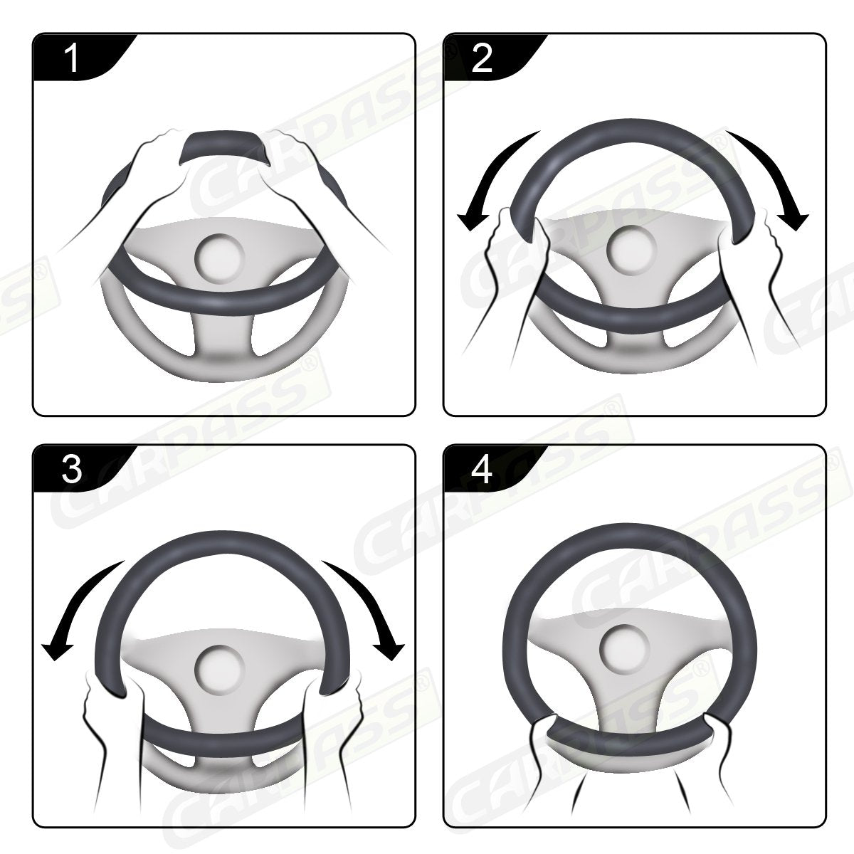 CAR PASS Line Rider Mikrofaser-Leder Sportlicher Lenkradbezug Universal Passend für 95% LKW, SUV, PKW, 36,8-38,1 cm Rutschfest Sicher Bequem Design (Schwarz-Grau)