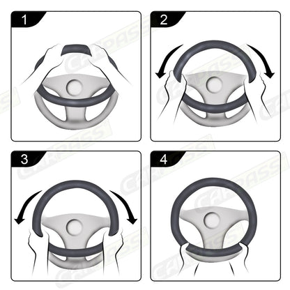 CAR PASS Line Rider Mikrofaser-Leder Sportlicher Lenkradbezug Universal Passend für 95% LKW, SUV, PKW, 36,8-38,1 cm Rutschfest Sicher Bequem Design (Schwarz-Grau)