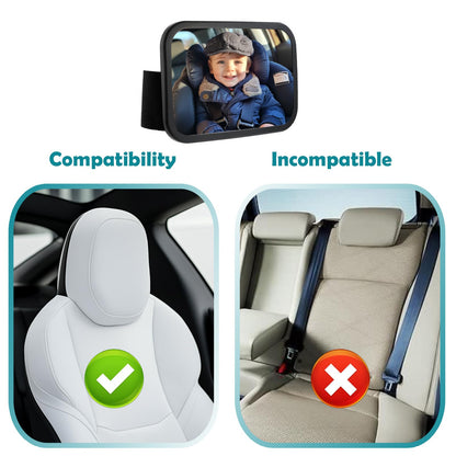 Funbliss Baby-Rückspiegel für rückwärtsgerichteten Autositz, 360° drehbar, sicherheitszertifiziertes, bruchsicheres Acrylglas, klare Weitsicht, Baby-Autospiegel für rückwärtsgerichteten Kindersitz, Baby-Fahrzeugspiegel