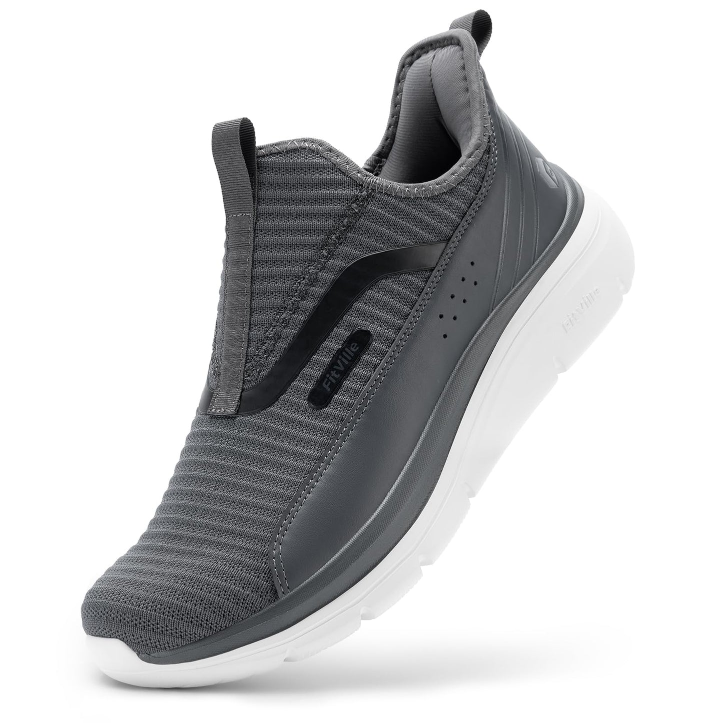 FitVille Men's Extra Wide Slip on Walking Shoes with Arch Support Men Slip on Sneakers for Foot Pain Relief-Stepease V2