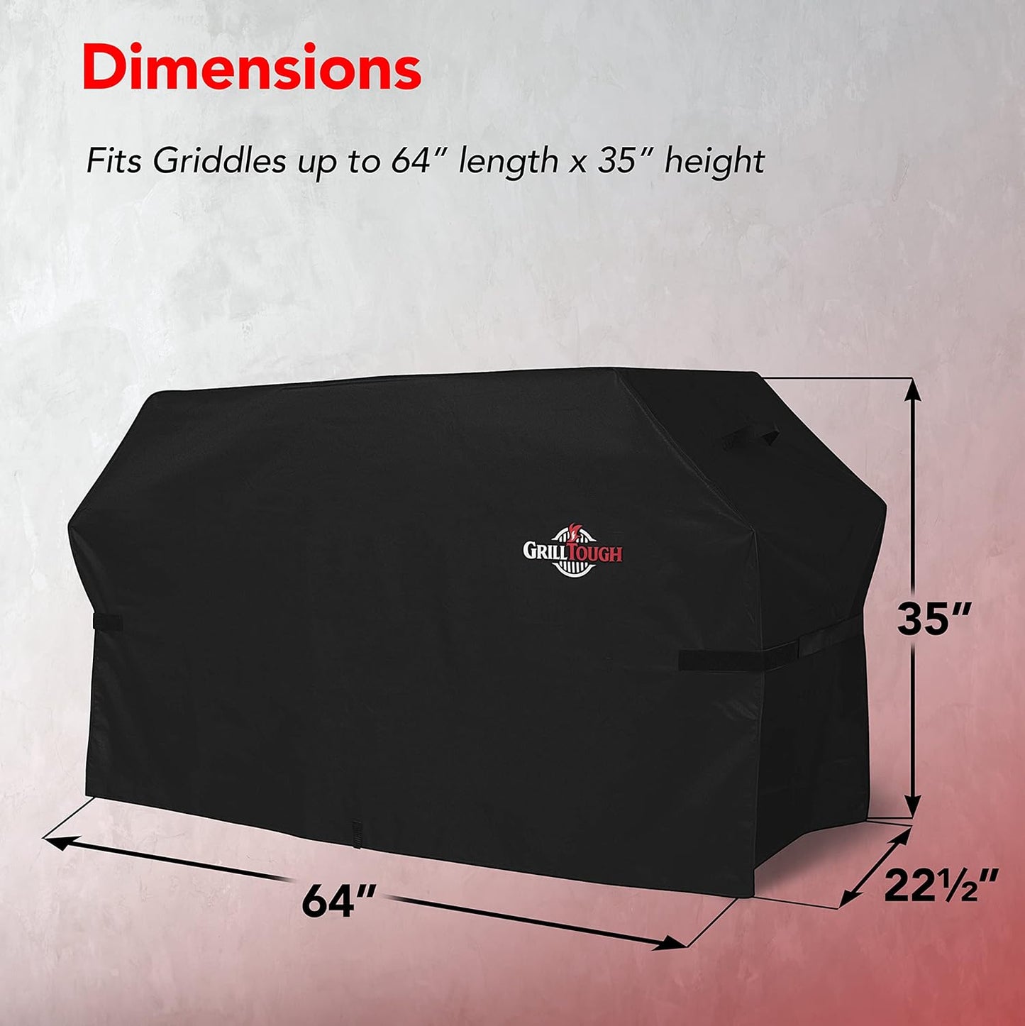 GrillTough Heavy Duty Grillabdeckung für Außengrill, 147 cm – wasserdicht, wetterbeständig, UV- & lichtbeständig mit Befestigungsriemen – Gasgrill Abdeckung für Weber, Genesis, Charbroil etc. Schwarz