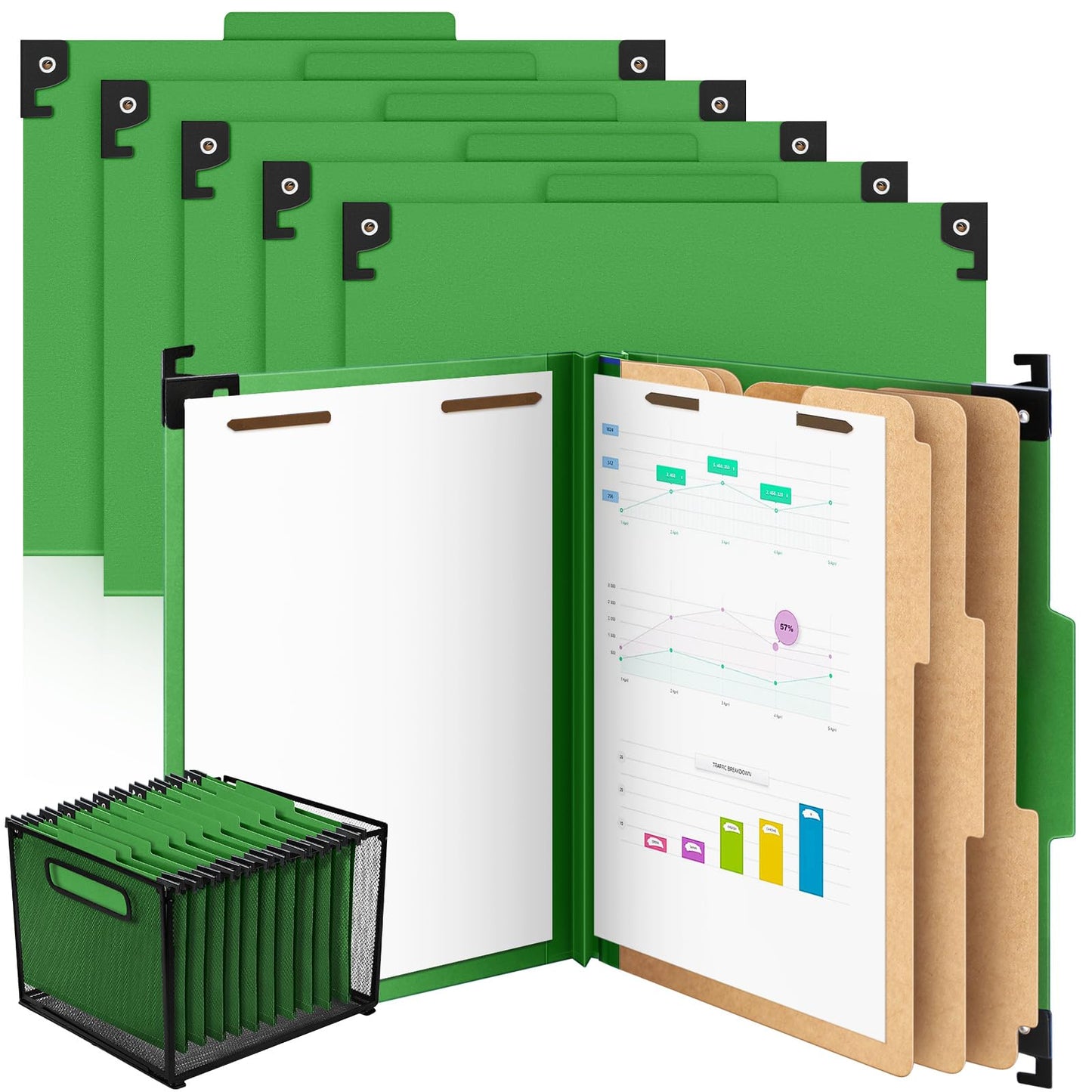 Henoyso 10 Pcs Hanging Classification File Folders, Letter Size Red Folders with 3 Pressboard Dividers, 8 Fasteners, 4 Inch Expansion, 1/3-cut Top Tab for Medical Records and File Cabinet Organizer