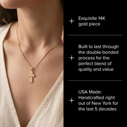 Cross+Crown Premium 14K Yellow Gold Orthodox Cross Pendant, Durable Double-Bonded 14K Pendant for Necklace, Women & Mens Gold Cross for Chain, Handcrafted Religious Jewelry in the USA with Premium Jewelry Box