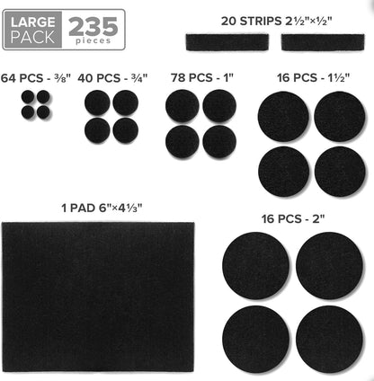 Felt Pads X-PROTECTOR - Giant 235 Pack Premium Furniture Pads. Huge Quantity Felt Furniture Pads Wood Floor Protectors for Furniture Feet – Best Hardwood Floor Protectors. Protect Your Wood Floors!