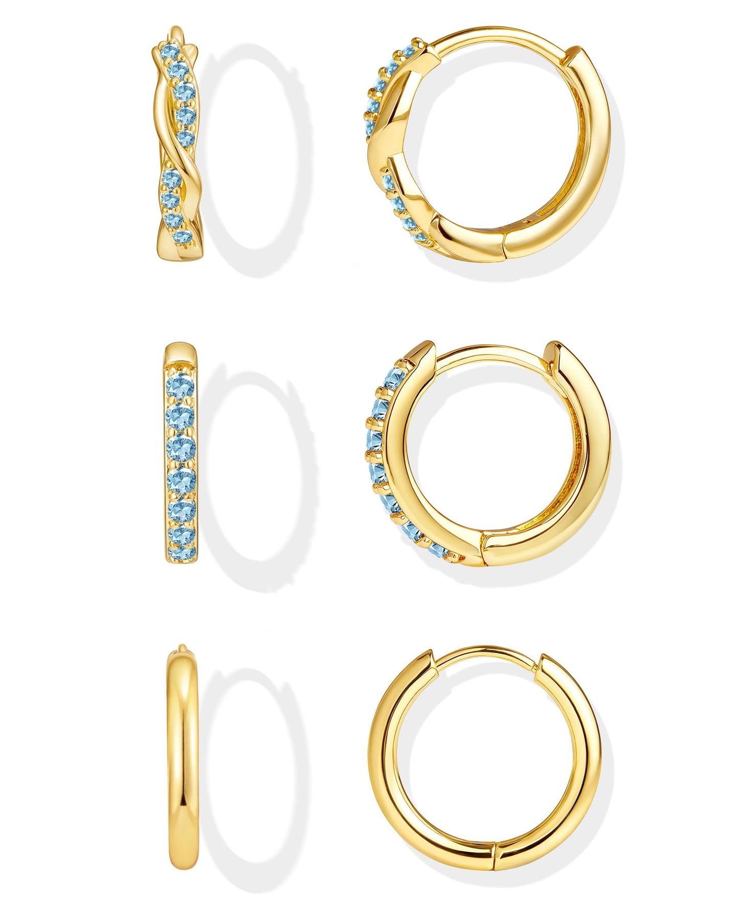 Inerney 14K Gold Plated Huggie Hoop Earrings for Women, Small Sterling Silver Earring Set Hypoallergenic Cartilage Helix Stacks, Mini Dainty Cute Trendy Birthstone Jewelry Gift for Multiple Piercings
