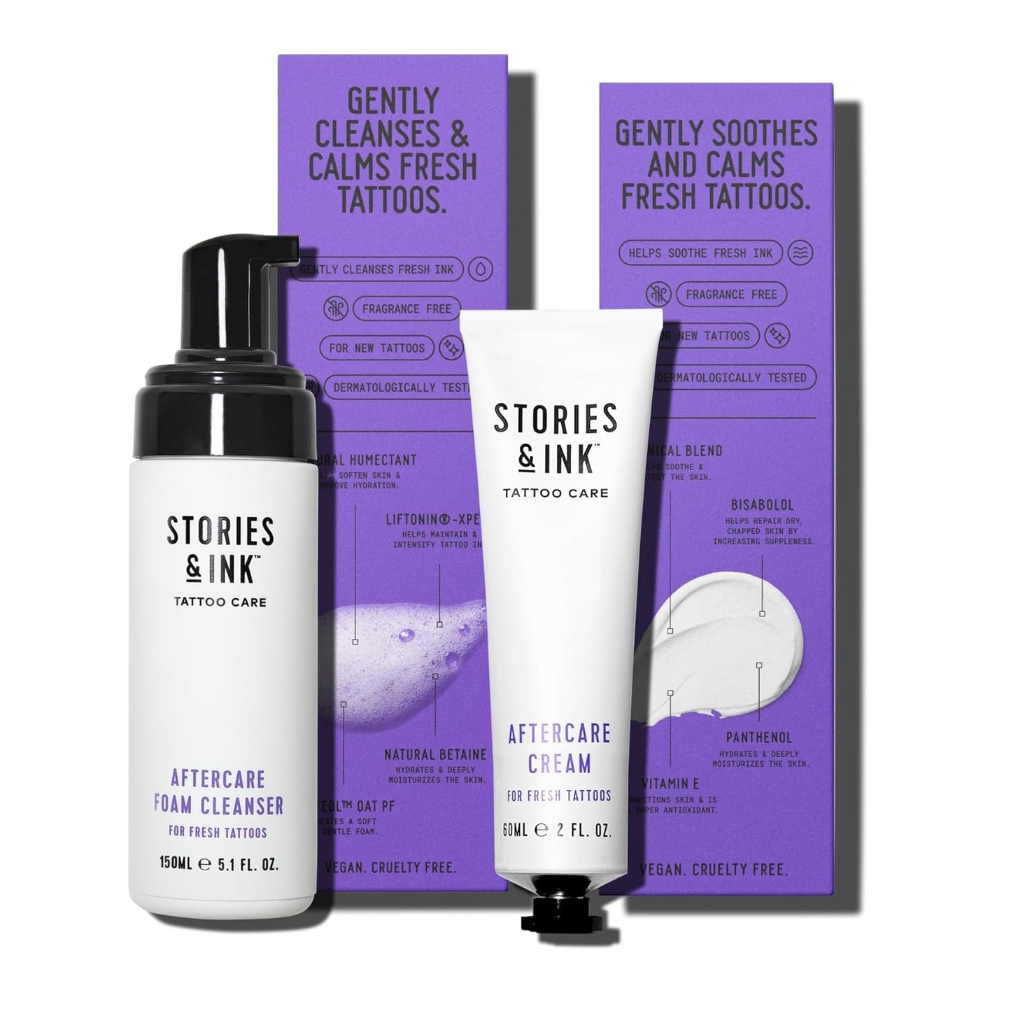 Stories & Ink Tattoo Care | AFTERCARE DUO REGIMEN | Healing Routine for Fresh Tattoos (Aftercare Cream + Aftercare Foam Cleanser), Soothes & Repairs Fresh Tattoos, Fragrance-free