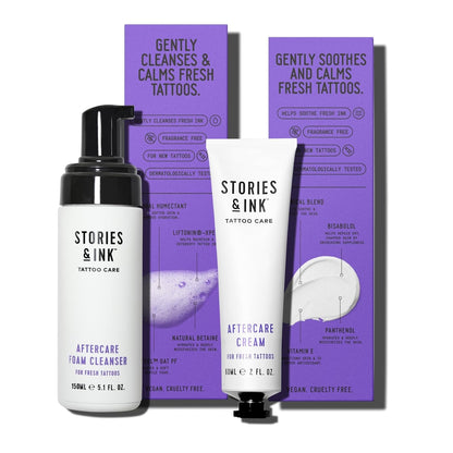 Stories & Ink Tattoo Care | AFTERCARE DUO REGIMEN | Healing Routine for Fresh Tattoos (Aftercare Cream + Aftercare Foam Cleanser), Soothes & Repairs Fresh Tattoos, Fragrance-free