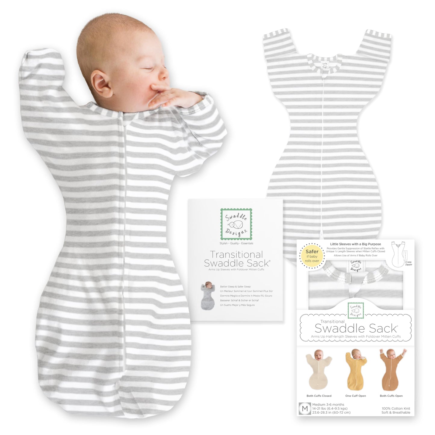 SwaddleDesigns Swaddle Sack with Arms Up Half-Length Sleeves and Mitten Cuffs,
