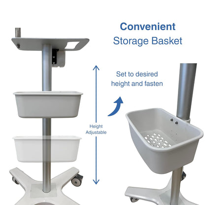Premium Medical Cart for Handheld Ultrasound, Universal Tablet & iPad Mount, 360° Lockable Wheels, Probe & Gel Bottle Holders