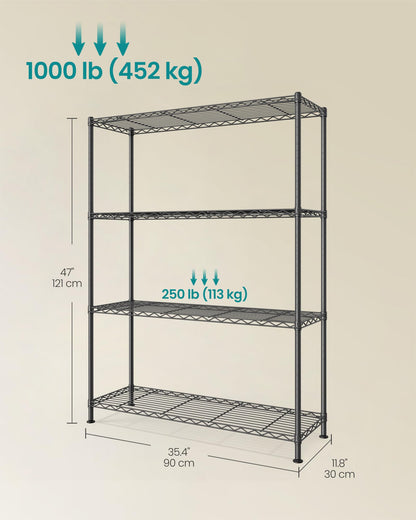 SONGMICS Storage Shelf, Small Metal Wire Shelving Unit, Adjustable Shelves, for Small Spaces, Garage, Bedroom, Living Room, Kitchen, Pantry, 5 Tier, 11.8 x 11.8 x 47.6 Inches, Ink Black ULGR123BH01