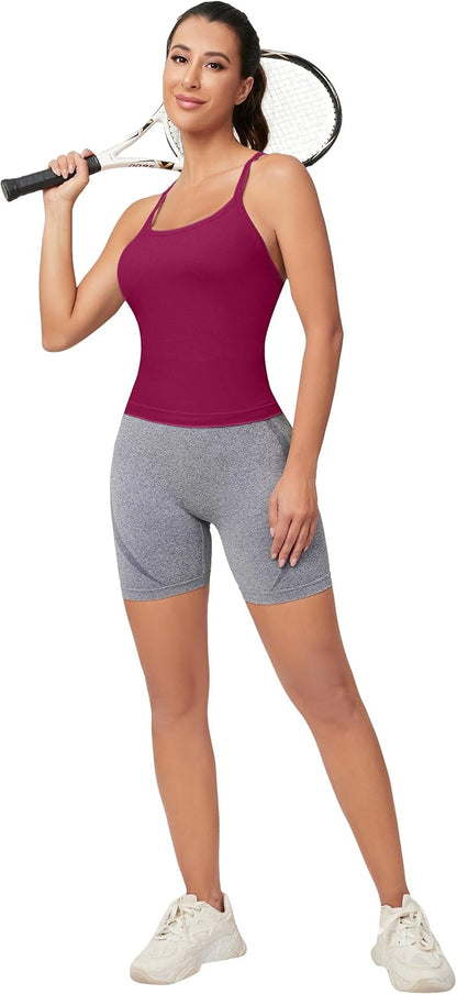 MathCat Workout Tank Tops für Damen mit integriertem BH, ärmellose Gym Tops Nahtlose Racerback Athletic Yoga Shirts