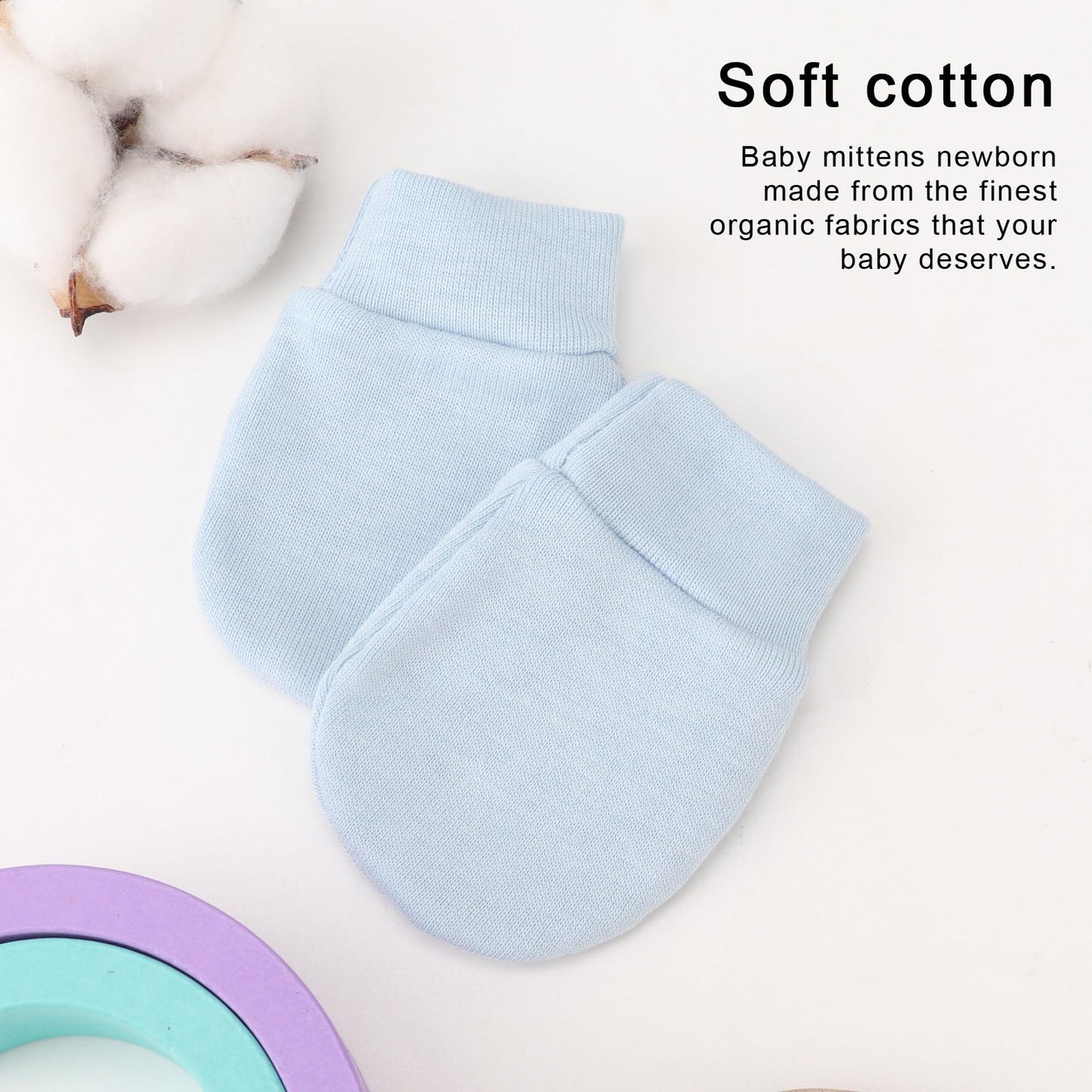 BQUBO Baby Fäustlinge Kratzschutz Handschuhe aus Baumwolle mit elastischem Bündchen Hypoallergen für Neugeborene und Babys von 0-6 Monaten Jungen und Mädchen