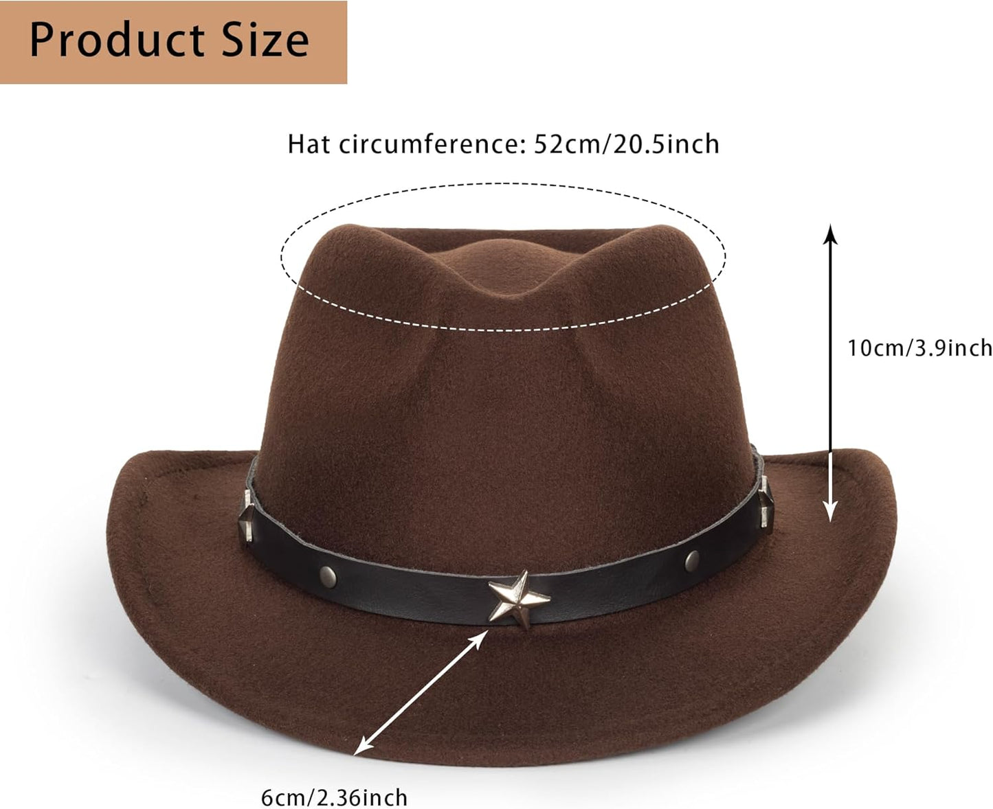 Cowboyhut für Jungen Mädchen Western Filzhut Fedora für Kinder 3-6 Jahre