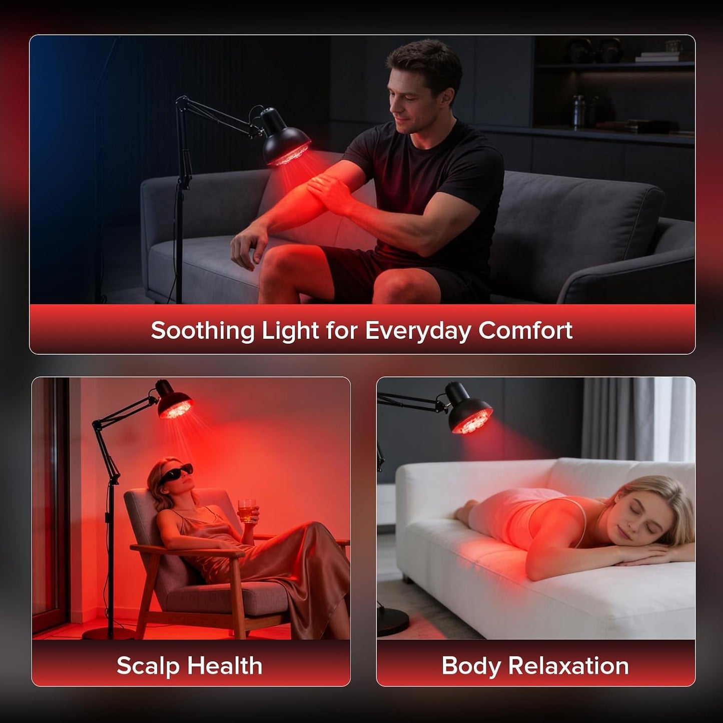 SANSI 25W 670nm Red Light Bulb for Sleep Therapy, Zero Blue Light for Melatonin Promoting Natural Sleep Aid + 32W 660nm 850nm Red Light Therapy for Body Face with Adjustable Stand