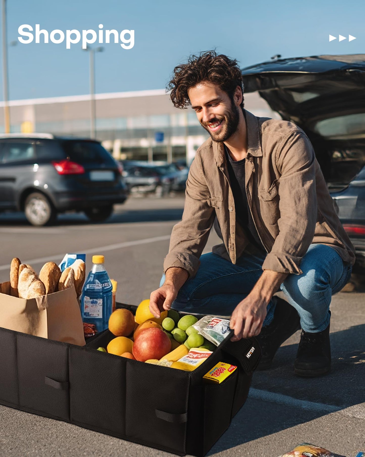HOTOR Kofferraum-Organizer – Auto-Organizer, faltbarer Kofferraum-Organizer für SUVs & Limousinen, Autozubehör, Werkzeuge, Kleinigkeiten, 2 Fächer, Schwarz