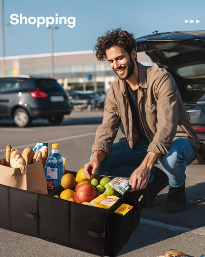 HOTOR Kofferraum-Organizer – Auto-Organizer, faltbarer Kofferraum-Organizer für SUVs & Limousinen, Autozubehör, Werkzeuge, Kleinigkeiten, 2 Fächer, Schwarz
