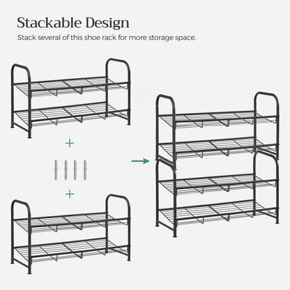 SONGMICS Stackable Shoe Rack, 4 Tier Metal Shoes Rack Storage Shelf, Holds up to 16 Pairs Shoes, Adjustable Slanted Shelves Tower Organizer for Closet Entryway Small Spaces, Bronze