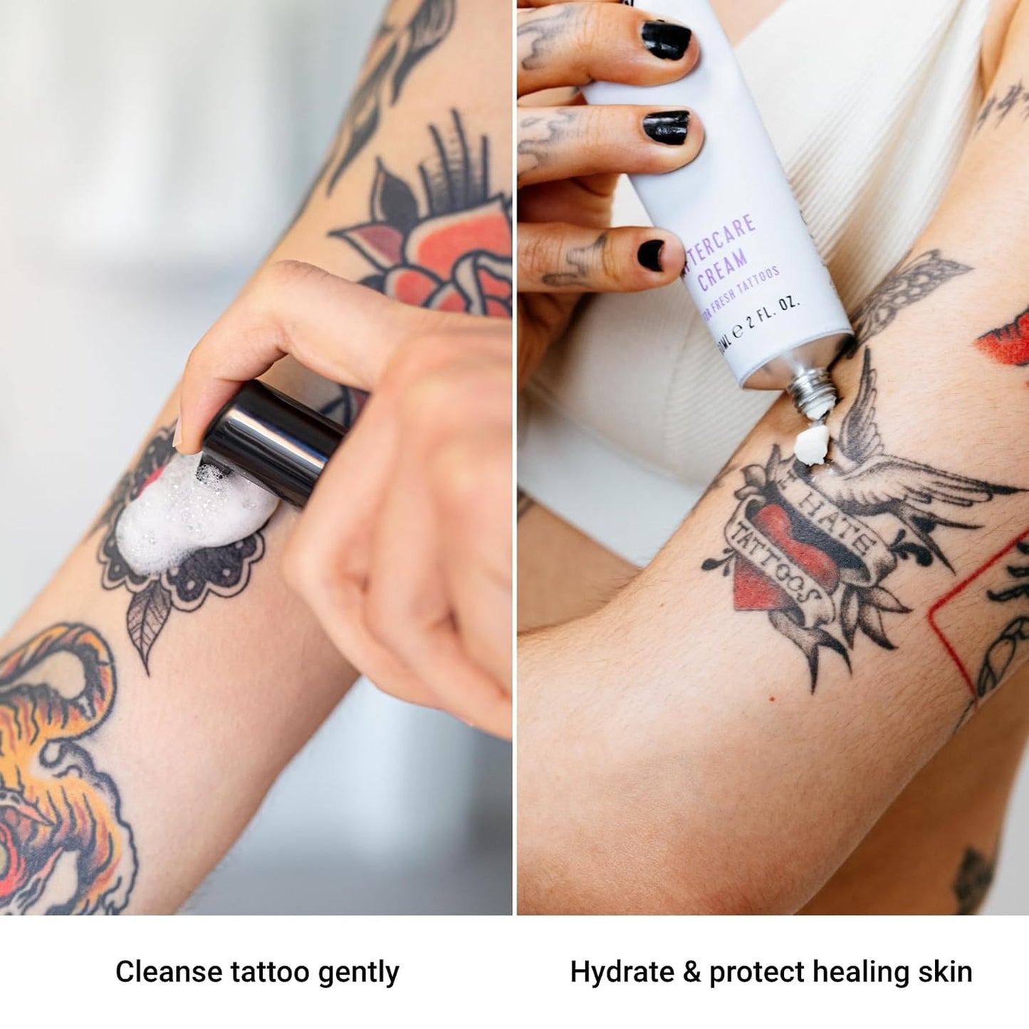 Stories & Ink Tattoo Care | AFTERCARE DUO REGIMEN | Healing Routine for Fresh Tattoos (Aftercare Cream + Aftercare Foam Cleanser), Soothes & Repairs Fresh Tattoos, Fragrance-free