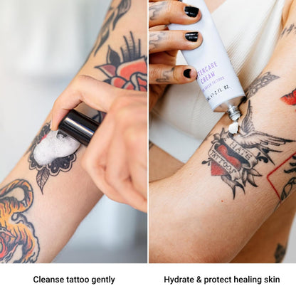 Stories & Ink Tattoo Care | AFTERCARE DUO REGIMEN | Healing Routine for Fresh Tattoos (Aftercare Cream + Aftercare Foam Cleanser), Soothes & Repairs Fresh Tattoos, Fragrance-free