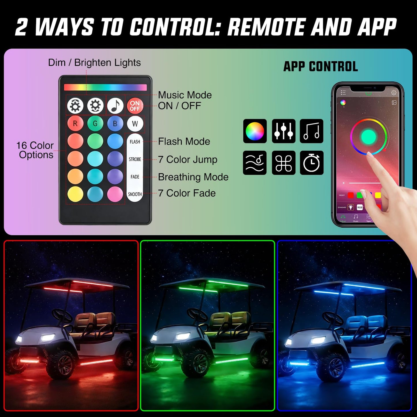 Nilight 6PCS Golf Cart Underbody Light Kit with Canopy Lights Dream Color Multi-Mode Neon Accent Lighting APP Remote Control Sound Active Music Sync IP67 Waterproof 12V-66V for EZGO Yamaha Club Car