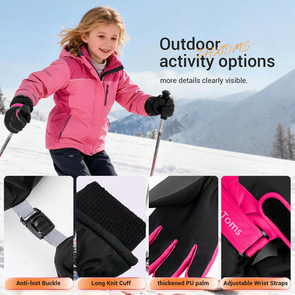 ThxToms Kinder Winterhandschuhe Wasserdichte Ski-Snowboardhandschuhe für Outdoor-Sportarten, Jungen und Mädchen Kaltwetter-Fahrradhandschuhe