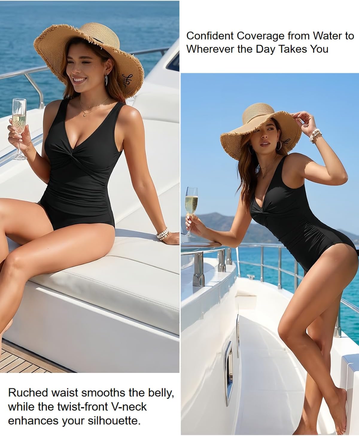 Holipick Black Women Tummy Control One Piece Swimsuit