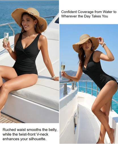 Holipick Black Women Tummy Control One Piece Swimsuit