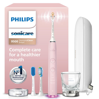 Philips Sonicare DiamondClean Smart 9500 Electric Toothbrush - Sonic Toothbrush with App, Pressure Sensor, 15 Brushing Settings, Replacement Reminder, USB Charging Travel Case, Black, Model HX9923/11