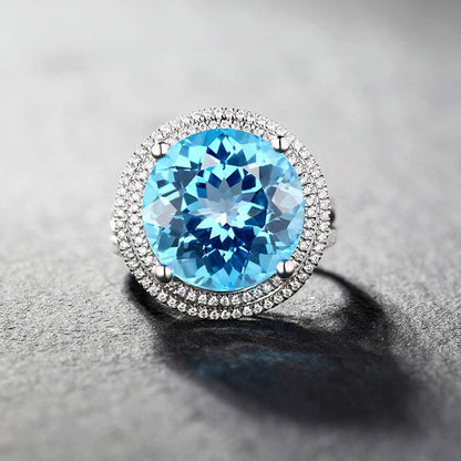 Aienid 18Ct White Gold Wedding Rings for Women Round Brilliant 12Ct Big Blue Topaz Wedding Rings for Women