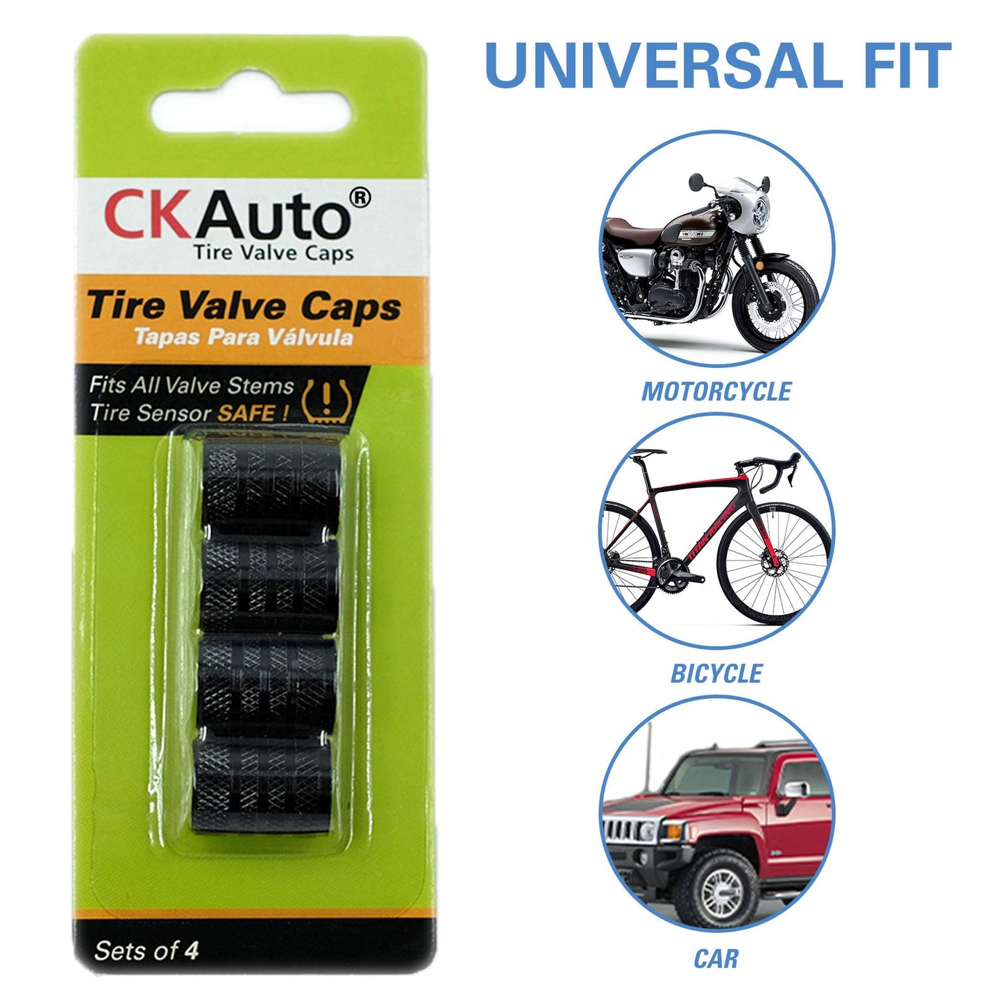 CKAuto Tire Valve Stem Cap, Black, 4 pcs/Pack, Anodized Aluminum Valve Stem Cap Set, Corrosion Resistant, Ideal for Cars, Trucks, and Bicycles
