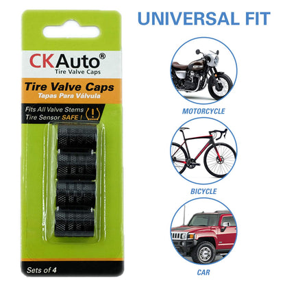 CKAuto Tire Valve Stem Cap, Black, 4 pcs/Pack, Anodized Aluminum Valve Stem Cap Set, Corrosion Resistant, Ideal for Cars, Trucks, and Bicycles