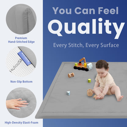 Huloo Sleep Ultra Soft Baby Spielmatte für den Boden, 3,3 cm dicke Elasti-Foam 127x127 cm Laufgittermatte für Kleinkinder, rutschfeste Rückseite, sicher zum Krabbeln und für die Bauchlage, Tatami-Stil (Dunkelgrau)