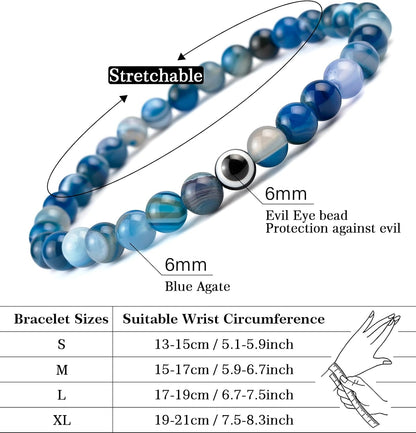 6 mm Böses Auge Armband aus schwarzen Kristallen – verstellbares Set aus Natursteinen für Herren und Damen, Schutzamulett als Geschenk für den Alltag/Geburtstag/Jahrestag