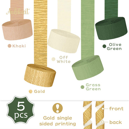 AOBKIAT Decoraciones para Fiesta de Bodas, 5 Rollos de Serpentinas de Papel Crepé Color Verde Oliva Caqui para Bodas Boho Verdes, Cumpleaños, Despedidas de Soltera/Bebé