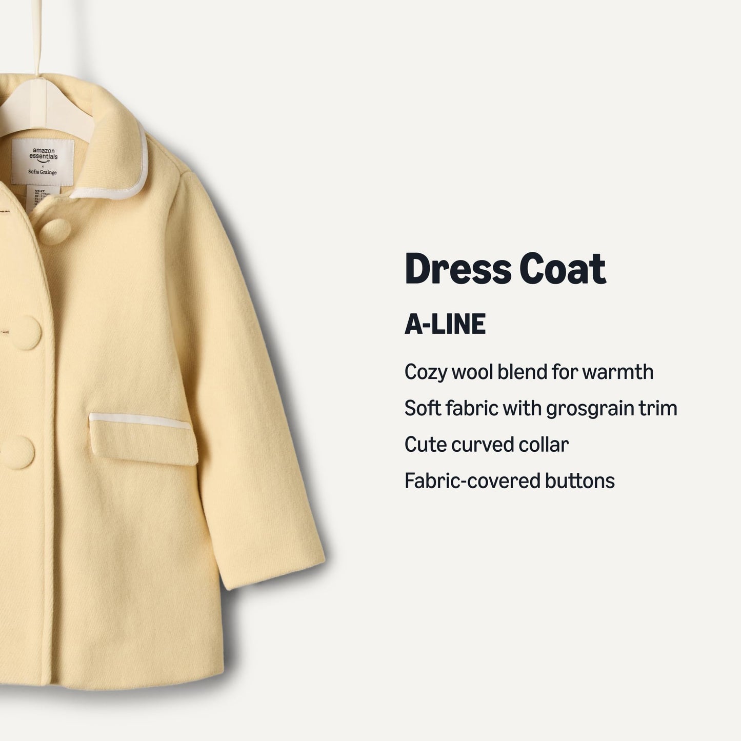 Amazon Essentials x Sofia Grainge Toddlers and Baby Girls' Wool Blend Dress Coat