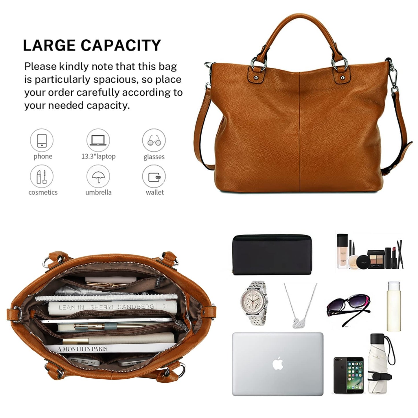Kattee Damen Weiche Echtleder Tragetasche Schultertasche Handtasche
