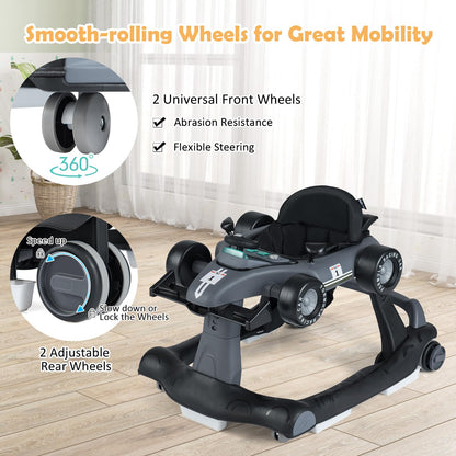 HONEY JOY 4-in-1 Baby Walker, Activity Push Walker w/3 Adjustable Heights, Smooth Wheels w/Adjustable Speed, Padded Seat, Music & Light, Foldable Car Walker for Baby Boys Girls Age 6 Months+ (Blue)